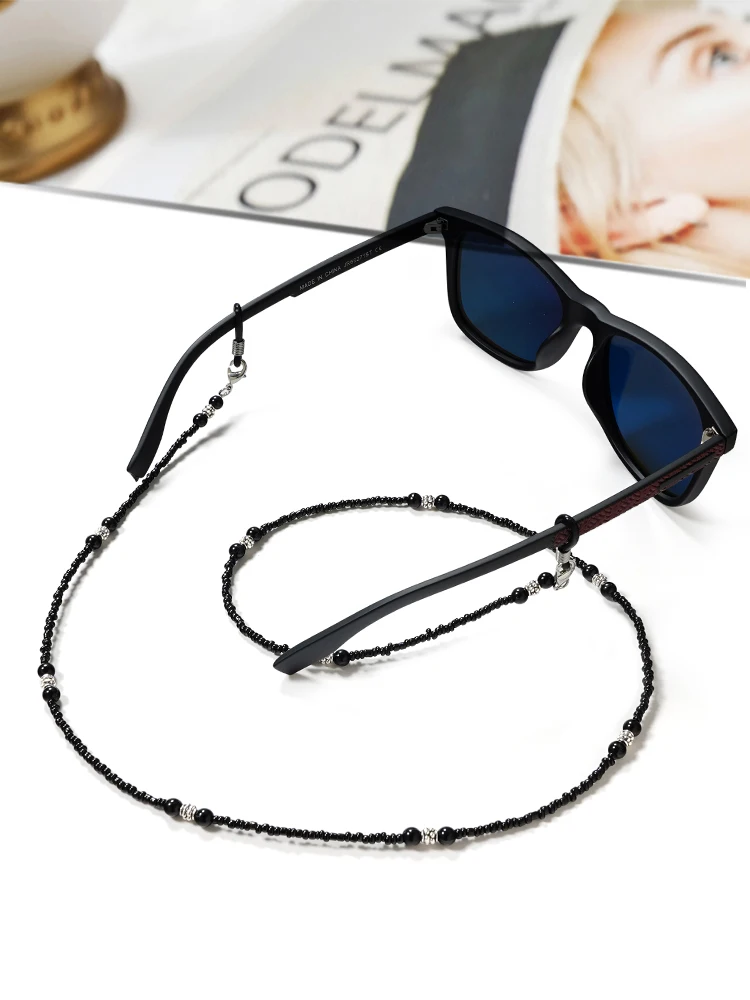 Цепочка для очков Женская красная черная нескользящая стеклянные бусины сделай