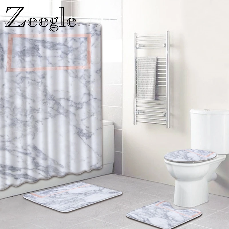zeegle marble pattern bathroom mat with shower curtain set non slip pedestal rug lid toilet cover bath mat with shower curtain free global shipping