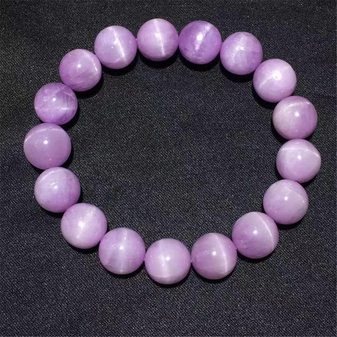 

11mm Natural Purple Kunzite Bracelet Jewelry For Women Men Healing Love Gift Crystal Stone Beads Cat Eye Gemstone Strands AAAAA