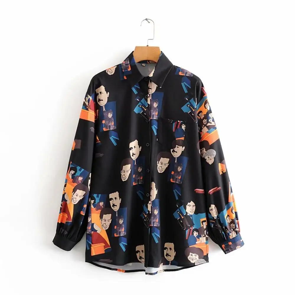 Новинка 2020 женская модная Повседневная Блузка с карманом и принтом персонажа