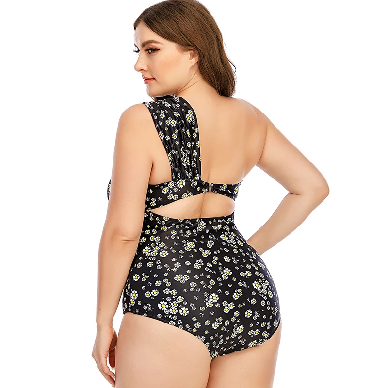 

Large Plus Size Sexy Swimsuit Conservative Casual Mid Waist Bikini One Piece Push Up Pad Bra Beach Swimwear