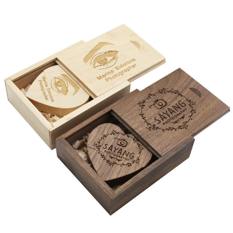 Деревянный сердце + B Пользовательский логотип 64 ГБ Usb флэш накопитель карта