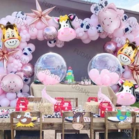 141pcs pink balloon garland arch kit 12inch cow printed balloons for farm birthday party cow farmland theme party decor supplies