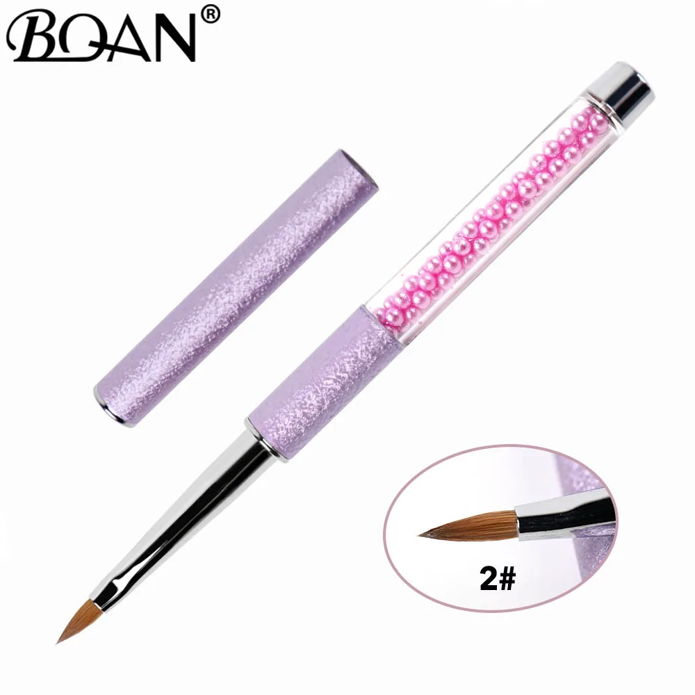 purple size 2 BQAN 1 шт.#8#10#12#14#16#18#20 колинский Соболь акрил#10 кисть для дизайна ногтей УФ-гель Кисть-ручка для резьбы жидкий порошок DIY Рисунок ногтей - Color: purple size 2