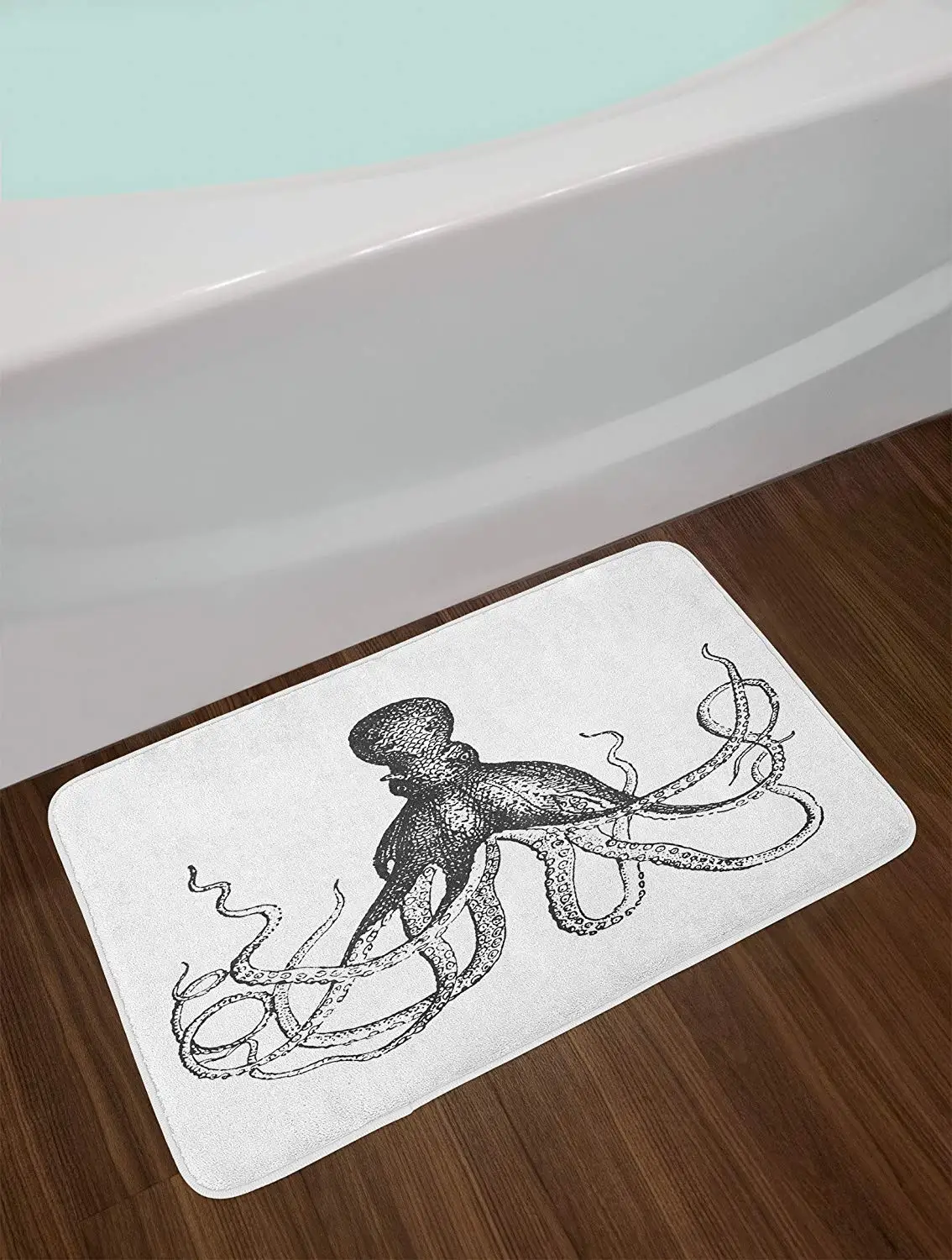 Octopus Doormat Monochrome Marine Animal with Tentacles in Sketch Style Subaquatic Life Artwork Home Decor Door Floor Mat Rugs | Дом и сад