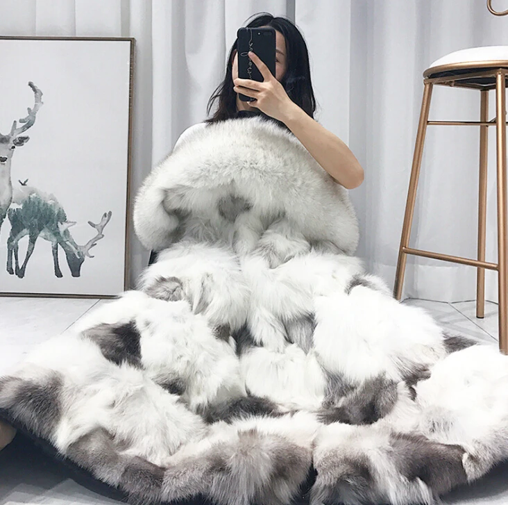 

Coat Real Fur Women Winter Jacket 100% Natural Fox Fur Hooded Coat Thicken Warm Long Parka Ladies Big Fur Collar Black Outerwear