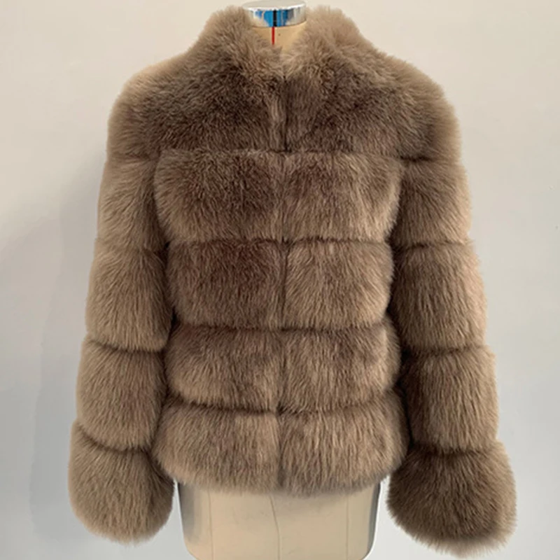 HJQJLJLS 2021 Winter Thick Warm Fur Coat Women Luxury Faux Fox Fuzzy Coat Female Stand Up Collar Fake Fur Jacket Black Outerwear images - 6