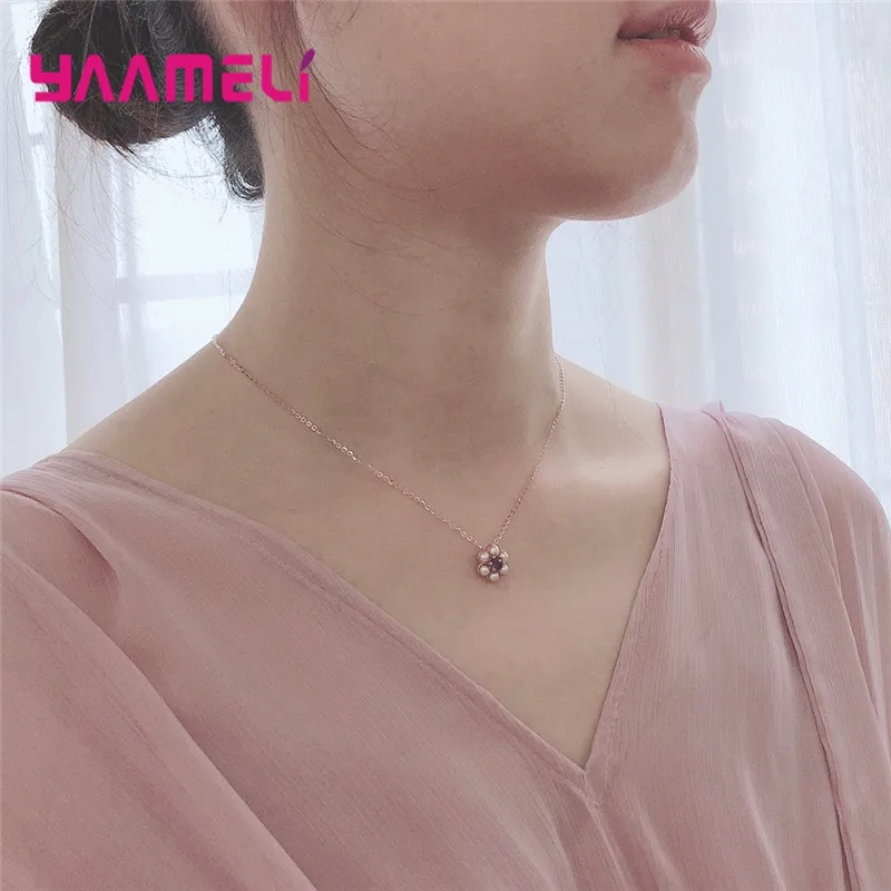 

Elegant Sterling Silver 925 Jewelry Classic Temperament Wedding Necklace Freshwater Pearl Amethyst for Women Birthday Gift