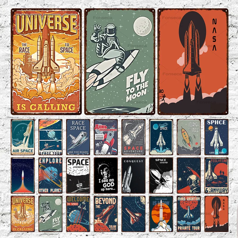 Винтажный оловянный плакат космический корабль астронавт для дома клуба мужская