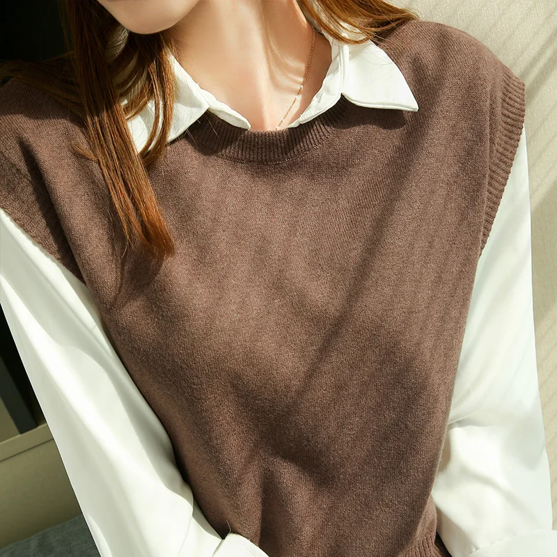 

Женский трикотажный жилет из 2021-ной шерсти, без рукавов, с круглым вырезом