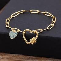 nidin hot sale romantic heart bracelets pendant link chain bracelet for women men copper cubic zirconia party wedding jewelry