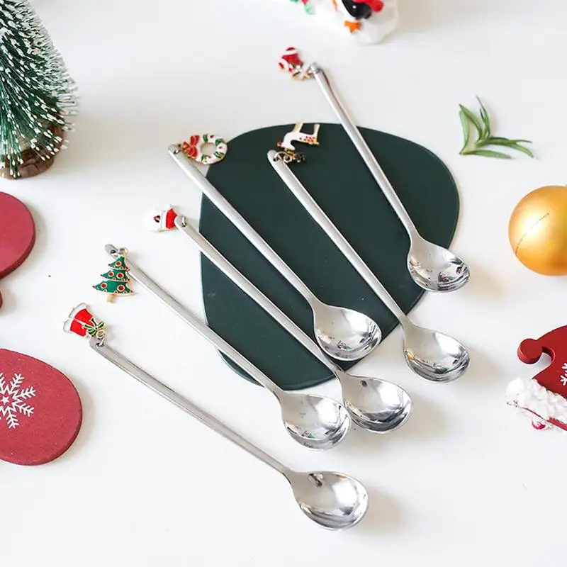 

Merry Christmas Steel Gold/Silver Elk Snowman Santa Spoon 2022 New Year Christmas Decoration XMAS Merry Christmas N2