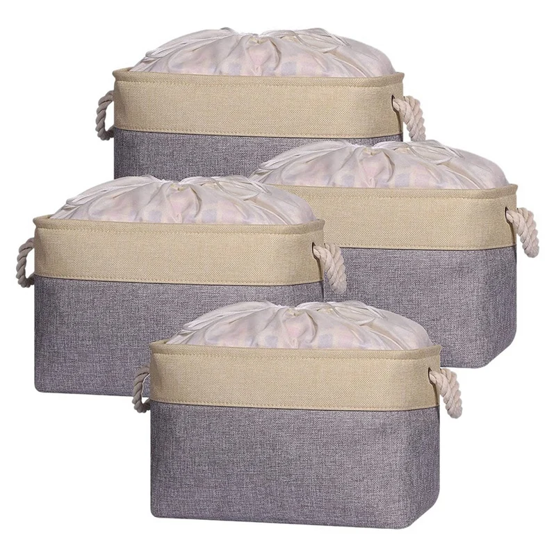 

4 Pcs Storage Basket Can Be Bundled Foldable Storage Box Canvas Fabric Foldable Storage Box Gold and Gray