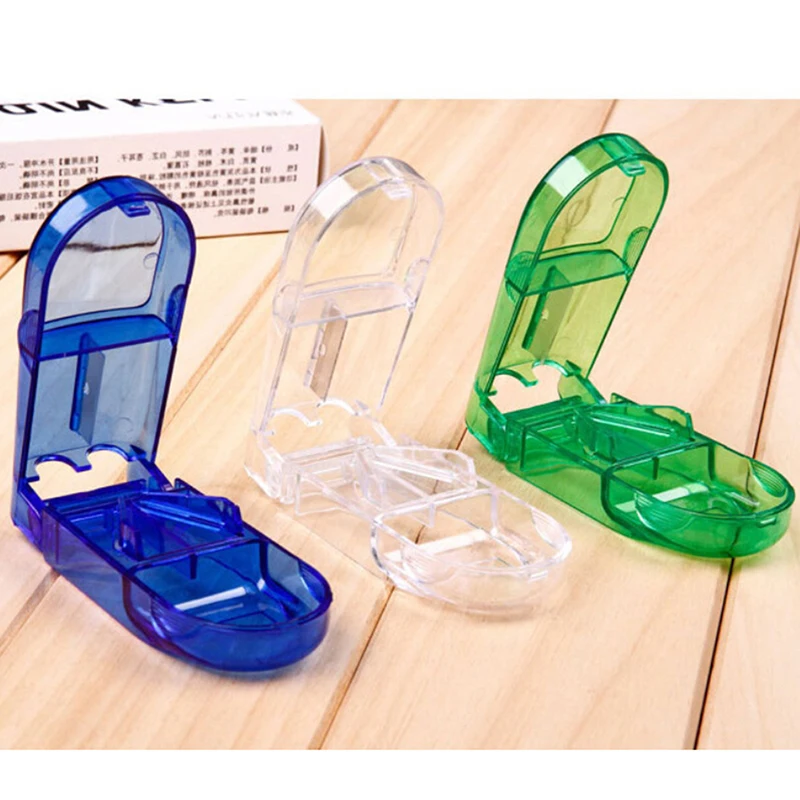 1pc Plastic Pill Cutter Case Splitter Half Storage Compartment Box Medicine Tablet Holder White/Green/Blue 3.34*1.57*0.98 | Красота и