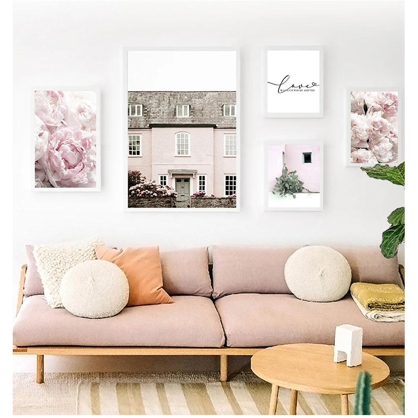 

Nordic Wall Art Decoration Picture for Living Room Scandinavian Peony Flower Feather Canvas Painting Love Quotes Poser and Print