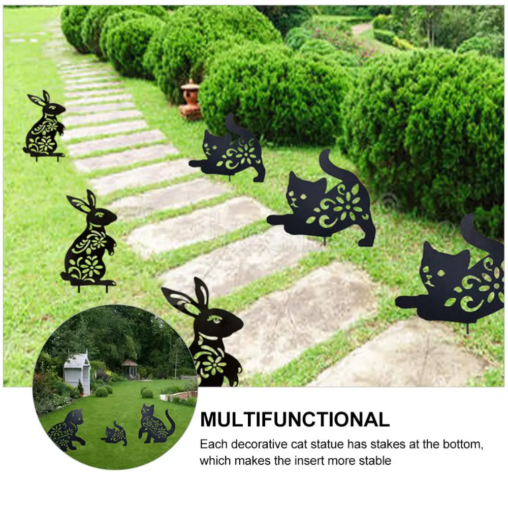 

3Pcs Cat Sculptures Adornment Lawns Inserted Cat Silhouette Scene Layout Props