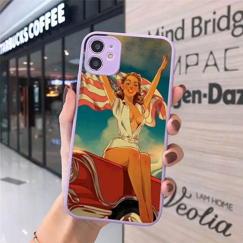 

WW2 Sexy Pin up Girl Vintege Phone Case Matte Transparent for iPhone 7 8 11 12 s mini pro X XS XR MAX Plus cover funda