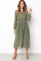 autumn and winter fashion women long sleeve loose comfortable dress green elastic waist long skirt chiffon lady clothes