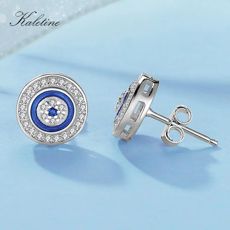 Kaletine, сережки от сглаза, 925 пробы, серебряные серьги-гвоздики для женщин, Голубой цирконий, Фатима, Лаки, турецкие серьги, модное ювелирное изделие
