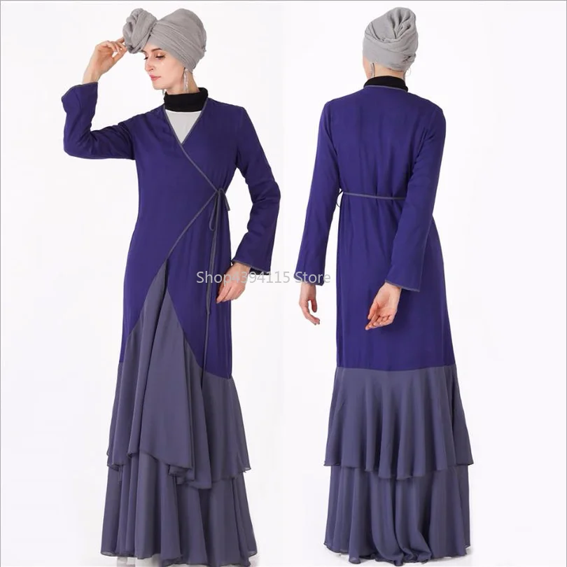 muslim adult fashion cardigan abayas female big swing ruffles stitching islamic abaya kimono prayers clothes wq1052 | Тематическая