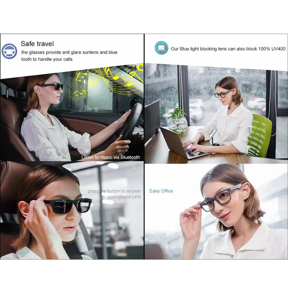 구매 K1 스마트 무선 블루투스 헤드셋 안경, 90mAh, USB 자동차 스포츠 헤드셋, 안티 블루레이 이어폰, 5.0, 블루투스 안경 헤드폰