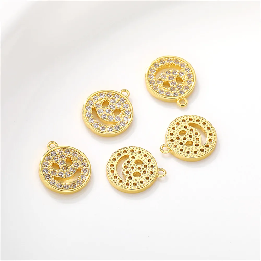 

18K genuine gold smiling face inlaid Zircon Pendant pendant hand DIY made bracelet necklace jewelry material accessories