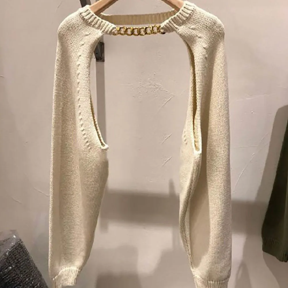 

Knitted Woolen Shawls 2021 Solid Color Spring Autumn Halter Chain Long Sleeve Round Neck Loose Sweater Shawl Casual Vintage Chic