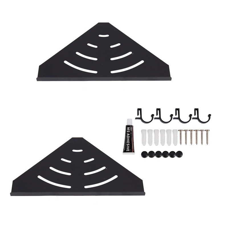 Настенный матовый черный 2 уровня Ванная комната душевой Футляр угловая полка