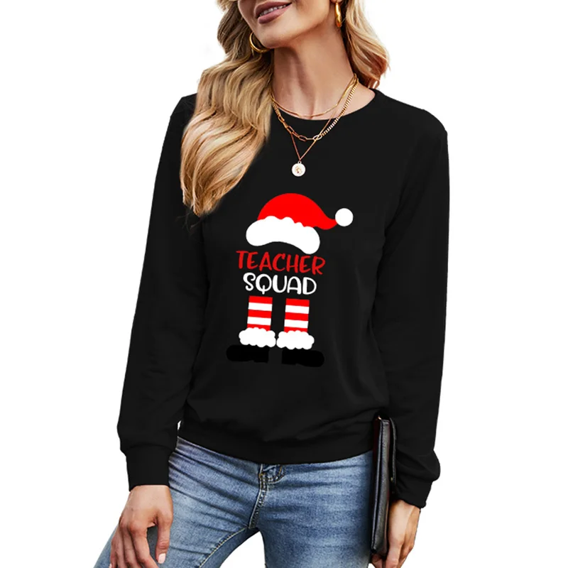 

Womens Santa Claus Printed Casual Long Sleeve Loose Fit T-Shirts Christmas Xmas