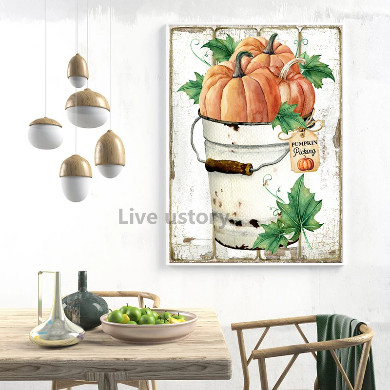 Винтажный постер с изображением тыквы и листьев фермерского рынка | Дом сад