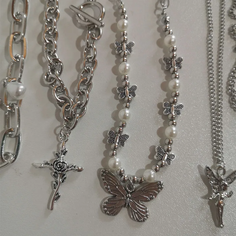 Винтажное металлическое ожерелье с подвеской в виде бабочки Креста Ангела стиле