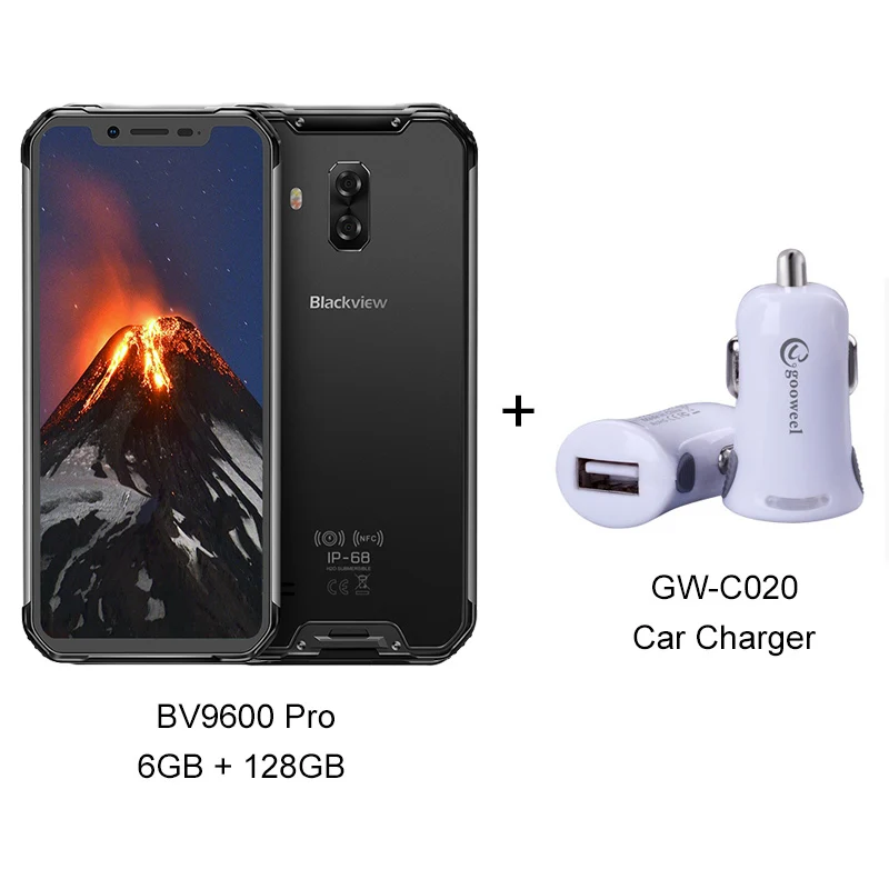 Вентиляторы цена Blackview BV9600 Pro 6 ГБ 128 ГБ P70 AI восьмиядерный смартфон Android 9,0 6,21 ''FHD+ экран IP68 16 МП мобильный телефон - Цвет: Add Car Charger