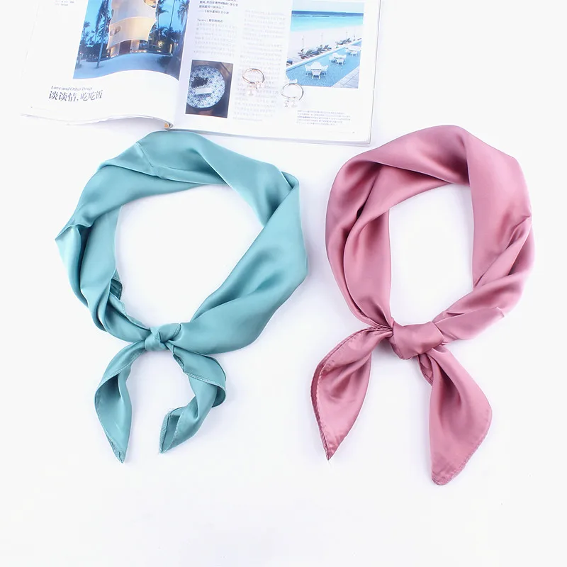 

2019 solid winter women small silk scarf for ladies square scarves headband hijab female neck wraps 70*70cm Shawl