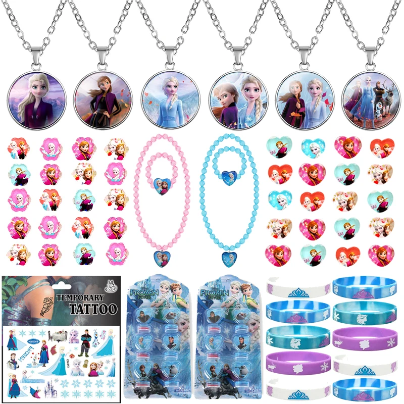 Recuerdo de fiesta temática de Frozen, incluye pulsera, collar, anillos, estampadores, pegatinas para copos de nieve, regalos de fiesta de cumpleaños para niñas de invierno