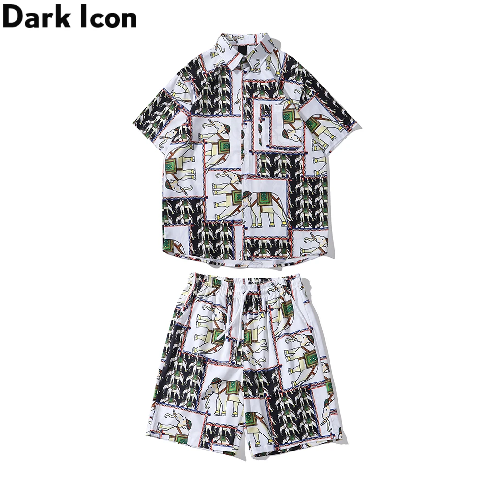 

Dark Icon Holiday Beach Men's Set Hawaiian Shirts and Shorts for Summer