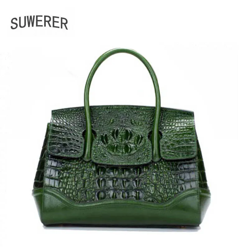 

High Quality Real Cowhide Leather Crocodile Pattern Luxury Handbags Women Bags Designer Famous Brand Tote Women Purse Green