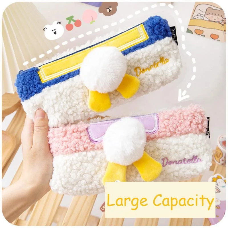 

Large Big Pencil Case kawaii Plush Furry Cute Cartoon Duck Pencil Bag Makeup Bags Girl School Supplies Stationery Storage Case