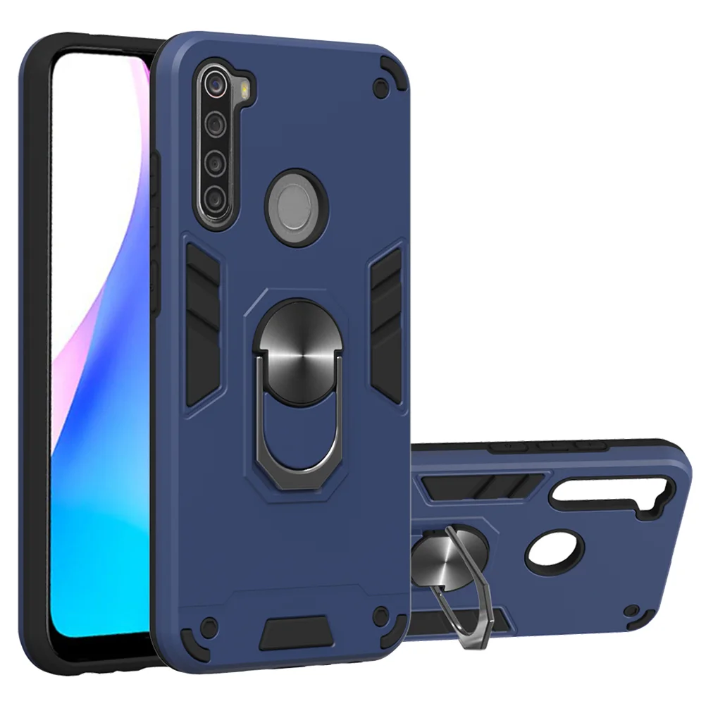

Phone Case with Magnetic Ring Bracket Shockproof Phone Shell Double Protective Cover Compatible For Redmi Note 8T (Royal Blue)