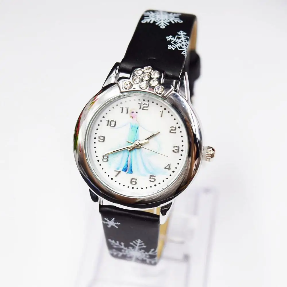 disney cartoon princess frozen pu leather hand watch cute cartoon watch girls toy watches christmas snowflake wristwatch gifts free global shipping