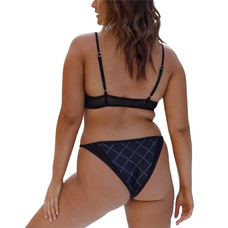 Женский пикантный комплект бикини в клетку с принтом топы без рукавов на