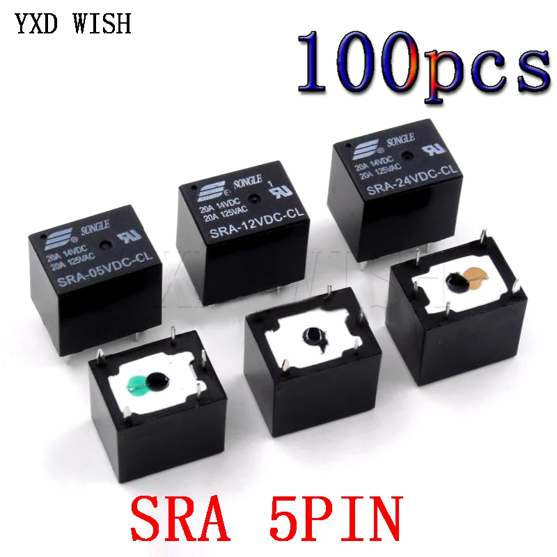 Relé de Potência Relés 5 Pinos dc 5v 12v 24 10a 250vac 5pin Relé Automóvel Preto 100 Sra-05vdc-cl Sra-12vdc-cl Sra-24vdc-cl