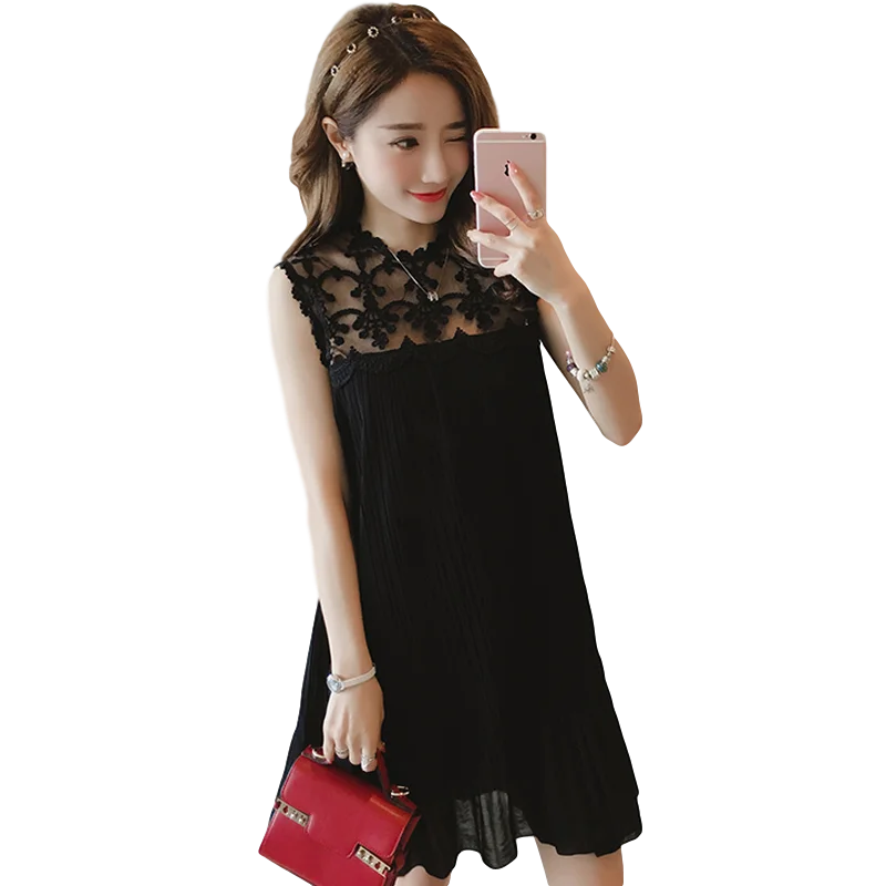 

Women's Loose Large Size Korean Style A- line Vest Dress Black Trendy 2021 New Summer Sleeveless Chiffon Dress