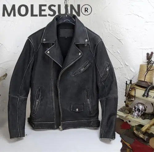 

AKOOSUN Motorcycle Leather Jacket Men Spring 2021 New 100% Real Cowhide Coat Vintage Biker Mens Leather Jackets De Cuero Genuino
