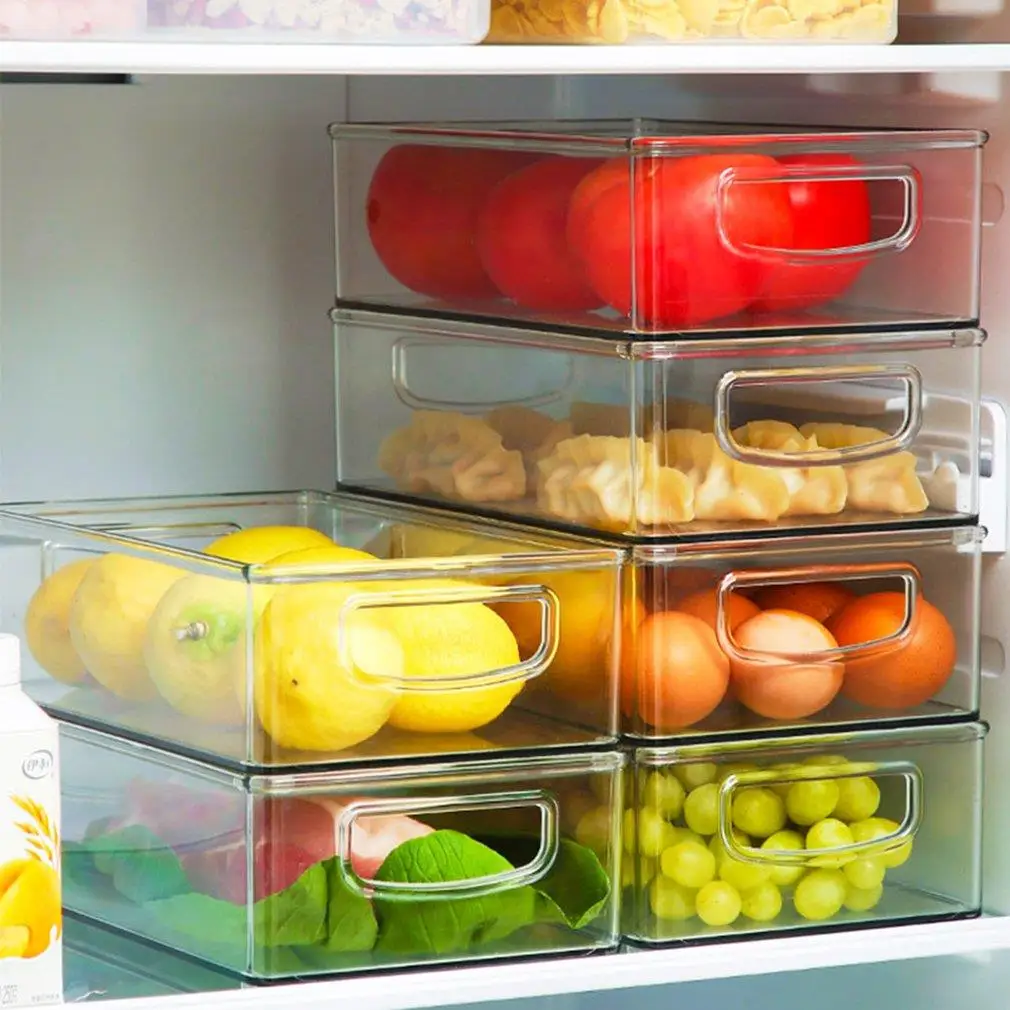Refrigerator Organizer Bins Stackable Fridge Food Storage Box with Handle Clear Plastic Pantry Freezer Tool |