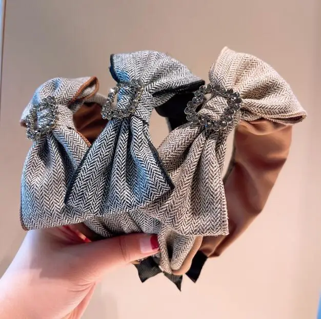 

autumn temperament retro cashmere plaid rhinestone bow three-dimensional hairpin hairbands jewelry female
