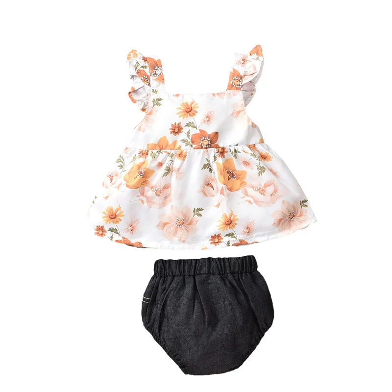 

3pcs Newborn Baby Girl Casual Clothes Sets,Summer Kids Baby Girls Ruffle Sleeveless Floral Crop Tops+Bloomer Shorts+Headband Set