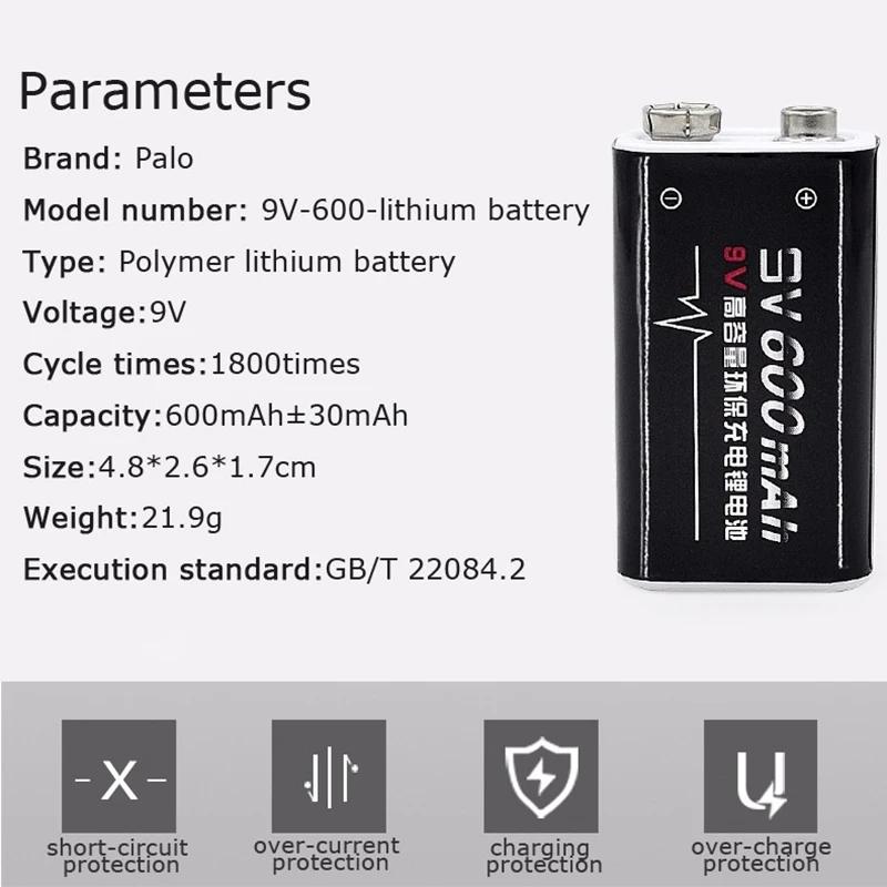PALO 4 шт 9V 6F22 600 мА/ч, литий-ионный аккумулятор литий-ионная литий-ионный, перезаряжаемый Батарея с интеллигентая(ый) Быстрая зарядка зарядное устройство для детей в возрасте от 9V Батарея