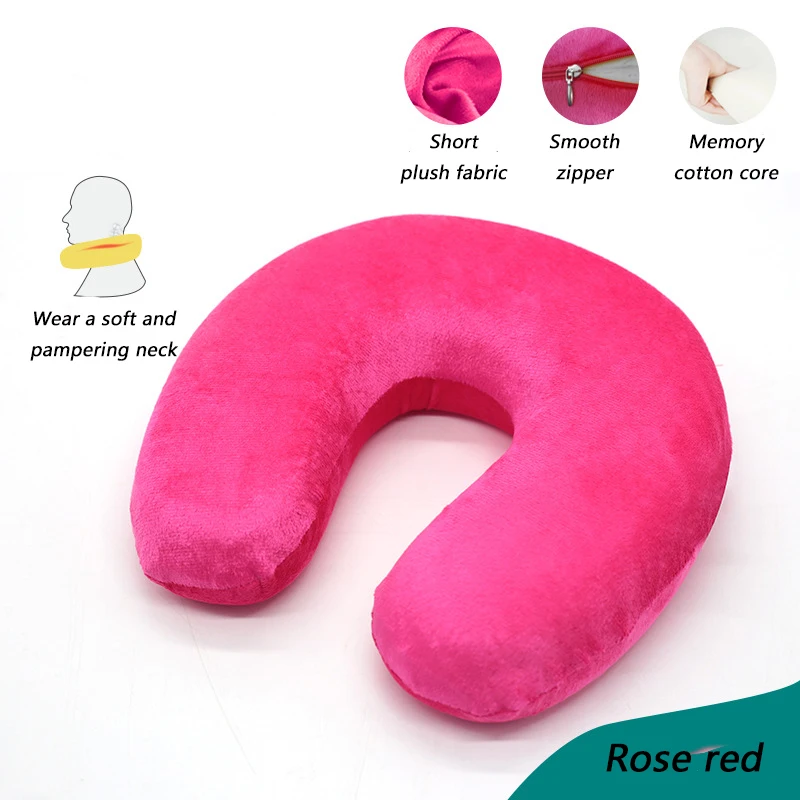 rose red Short plush U-образная медленный отскок пены памяти Soild подушка для шеи мягкий Автомобиль Полет офис поддержка шеи самолет Путешествия Подушка для отдыха головы - Цвет: rose red Short plush