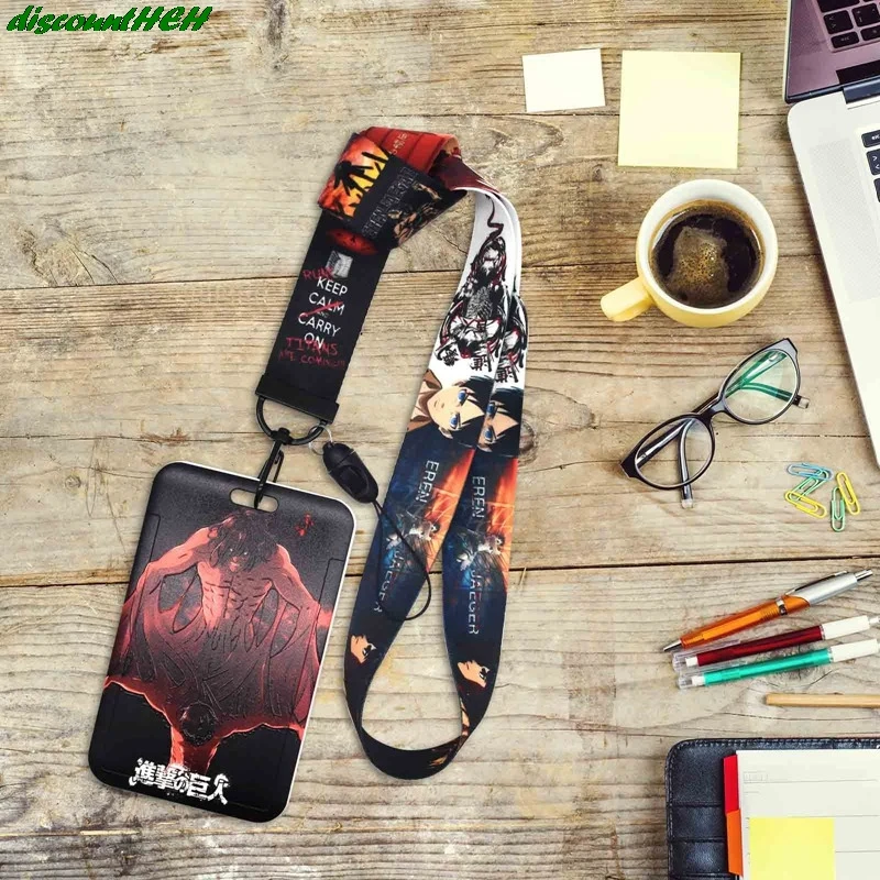 

Anime Attack on Titan Keychain Badge Holder ID Card Cover Pass Hang Rope Lariat Lanyard Key Chain Kids Gifts