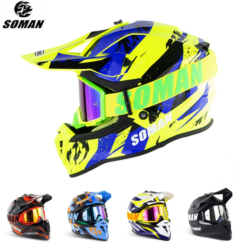 

SOMAN Motocross Helmet Off Road Helmets with Dirt Bike Goggles Motocross Capacete MX Goggles ECE Approved Downhill Casco Moto